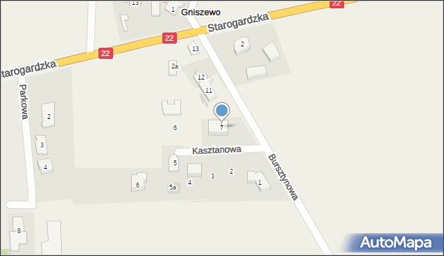 Gniszewo, Kasztanowa, 7, mapa Gniszewo