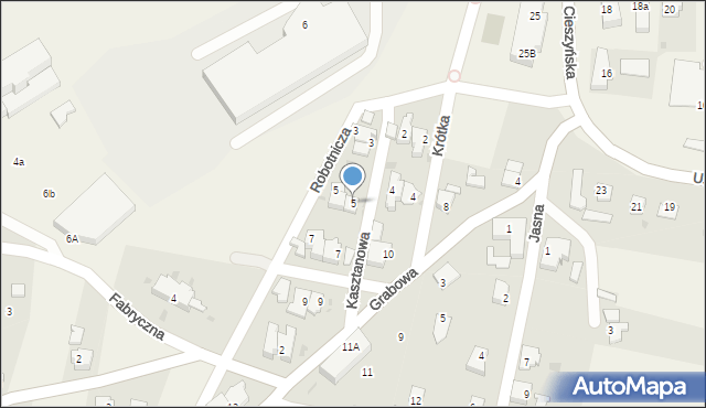 Goleszów, Kasztanowa, 5, mapa Goleszów