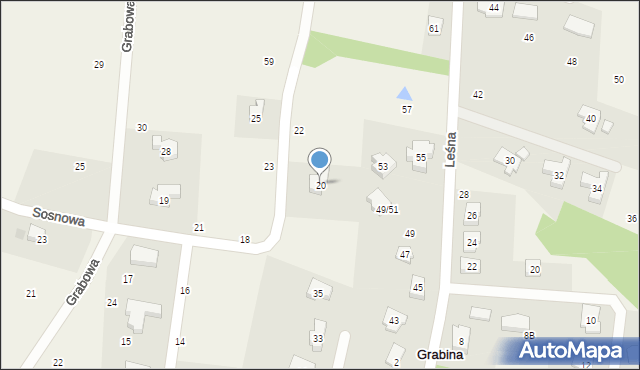 Grabina, Kasztanowa, 20, mapa Grabina