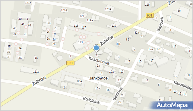 Jankowice, Kasztanowa, 1, mapa Jankowice