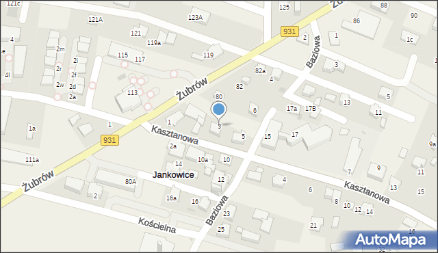 Jankowice, Kasztanowa, 3, mapa Jankowice