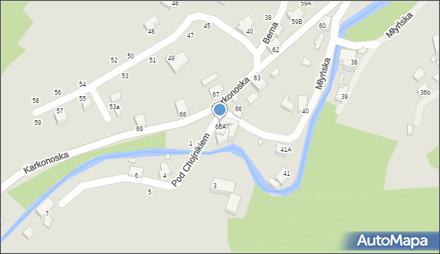 Jelenia Góra, Karkonoska, 66A, mapa Jelenia Góra