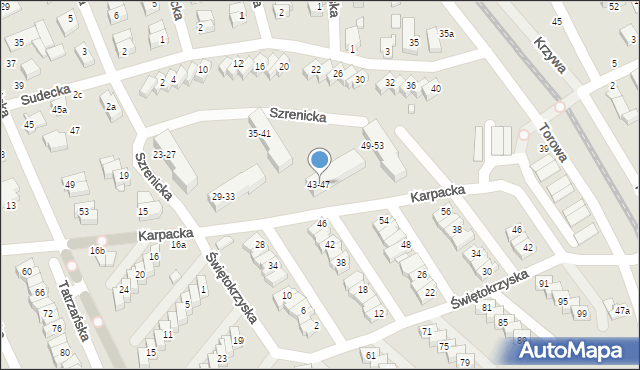 Kalisz, Karpacka, 43-47, mapa Kalisza