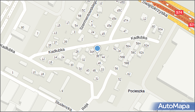 Kielce, Kadłubka Wincentego, bp., 36, mapa Kielc