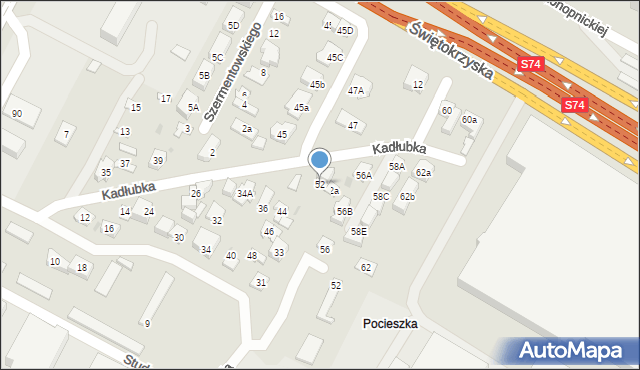 Kielce, Kadłubka Wincentego, bp., 52, mapa Kielc