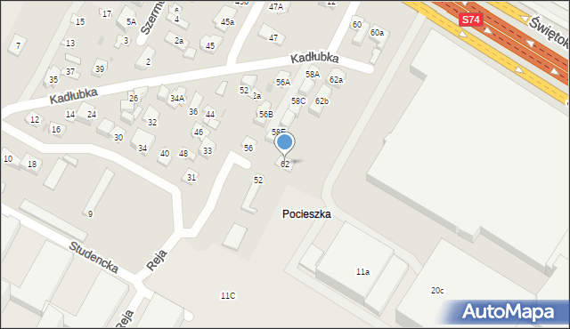 Kielce, Kadłubka Wincentego, bp., 62, mapa Kielc