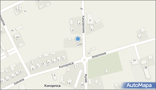 Konopnica, Kasztanowa, 1, mapa Konopnica