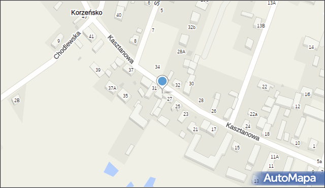 Korzeńsko, Kasztanowa, 29, mapa Korzeńsko