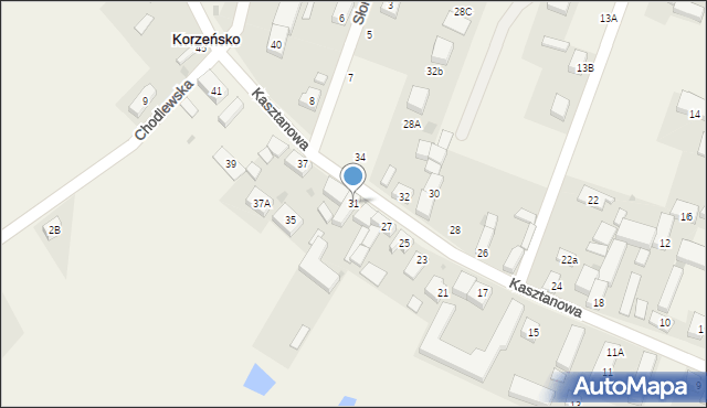 Korzeńsko, Kasztanowa, 31, mapa Korzeńsko