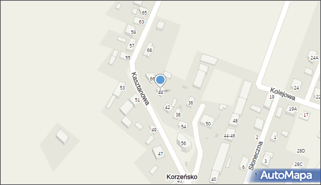 Korzeńsko, Kasztanowa, 44, mapa Korzeńsko