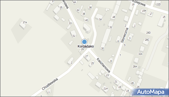 Korzeńsko, Kasztanowa, 45, mapa Korzeńsko