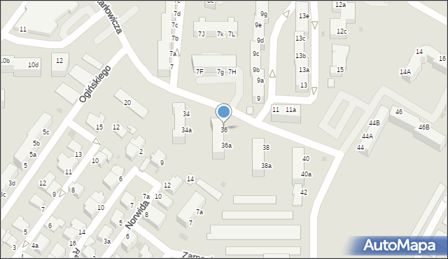 Koszalin, Karłowicza Mieczysława, 36, mapa Koszalina