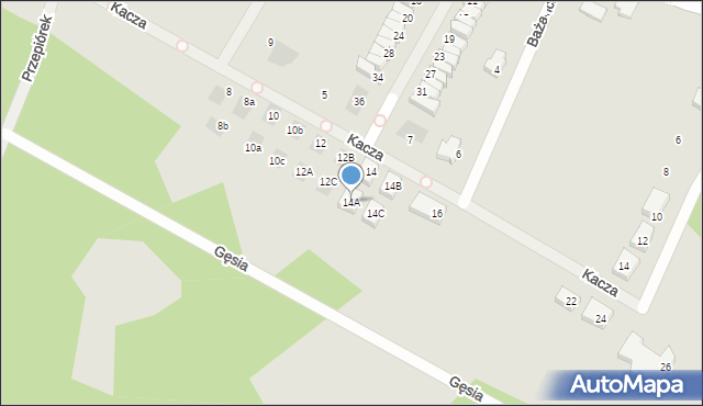 Koszalin, Kacza, 14A, mapa Koszalina