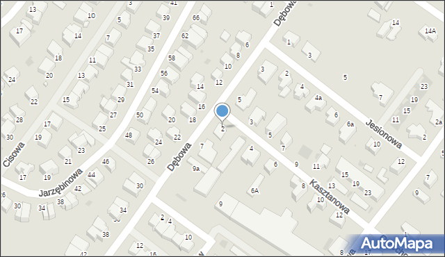 Koszalin, Kasztanowa, 2, mapa Koszalina