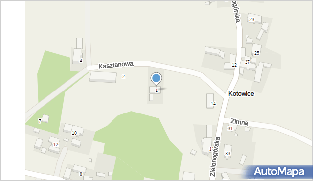 Kotowice, Kasztanowa, 1, mapa Kotowice