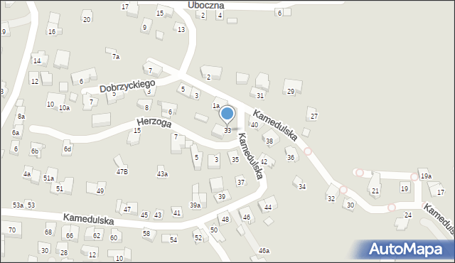 Kraków, Kamedulska, 33, mapa Krakowa