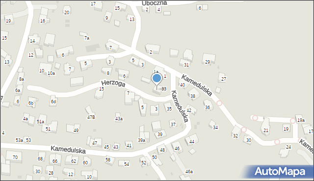 Kraków, Kamedulska, 33a, mapa Krakowa