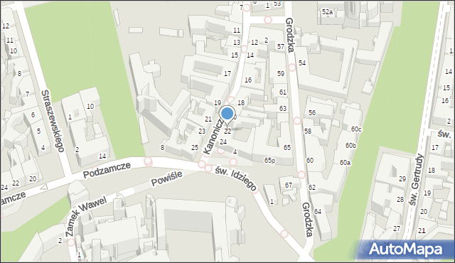 Kraków, Kanonicza, 22, mapa Krakowa