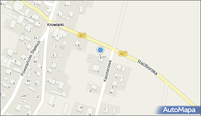 Krowiarki, Kasztanowa, 4, mapa Krowiarki