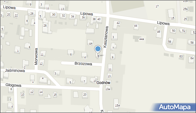 Kruszyn, Kasztanowa, 6, mapa Kruszyn