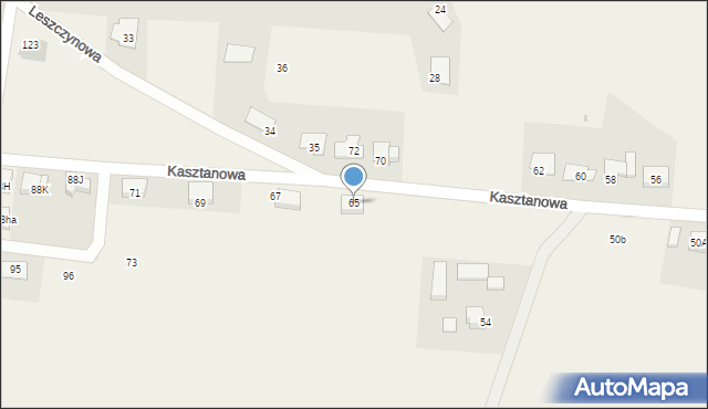 Kruszyn, Kasztanowa, 65, mapa Kruszyn