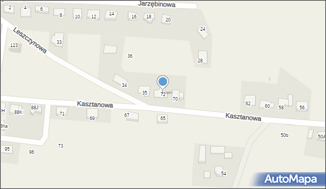 Kruszyn, Kasztanowa, 72, mapa Kruszyn