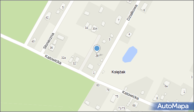 Księżak, Katowicka, 28, mapa Księżak