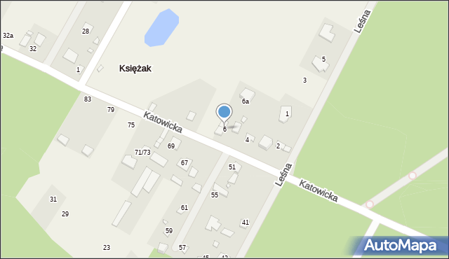 Księżak, Katowicka, 6, mapa Księżak