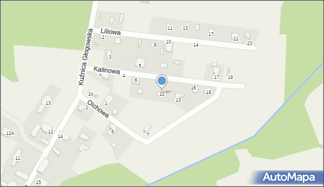 Kuźnica Głogowska, Kalinowa, 12, mapa Kuźnica Głogowska