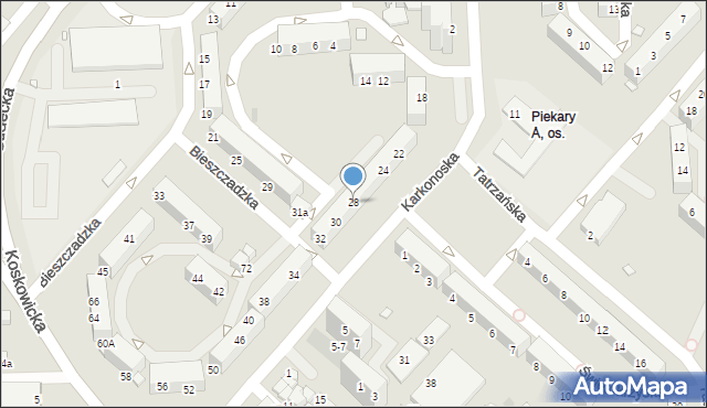 Legnica, Karkonoska, 28, mapa Legnicy