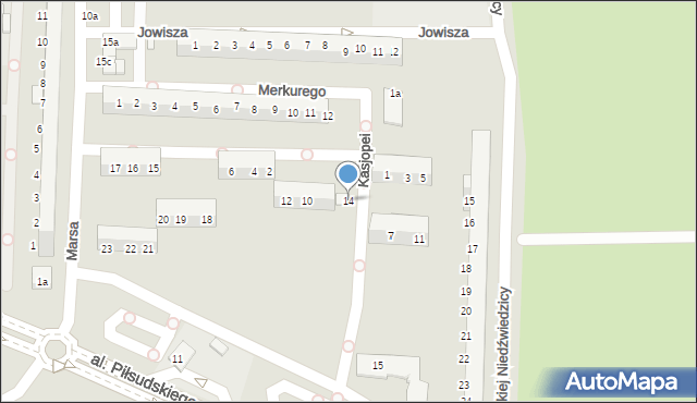 Legnica, Kasjopei, 14, mapa Legnicy