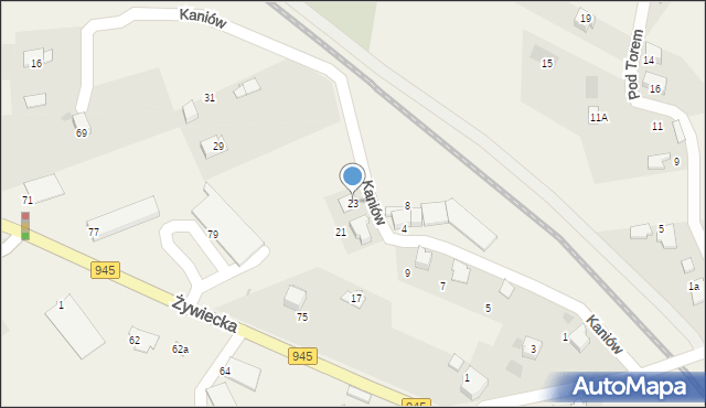 Łodygowice, Kaniów, 23, mapa Łodygowice