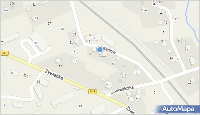 Łodygowice, Kaniów, 7, mapa Łodygowice
