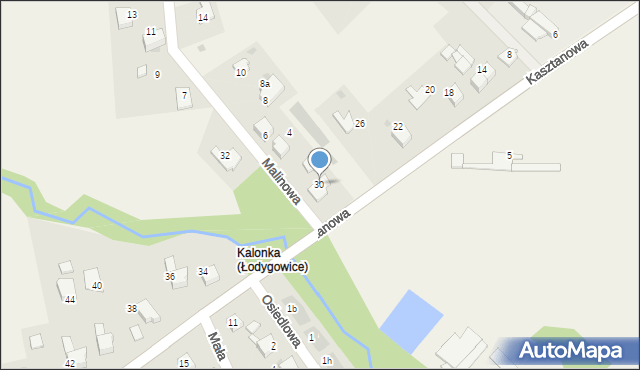 Łodygowice, Kasztanowa, 30, mapa Łodygowice