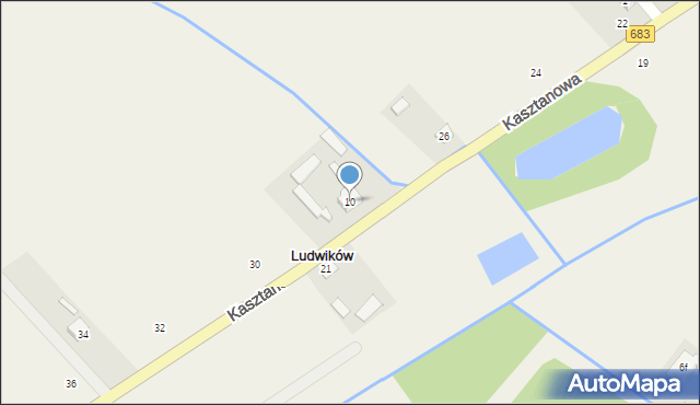 Ludwików, Kasztanowa, 10, mapa Ludwików