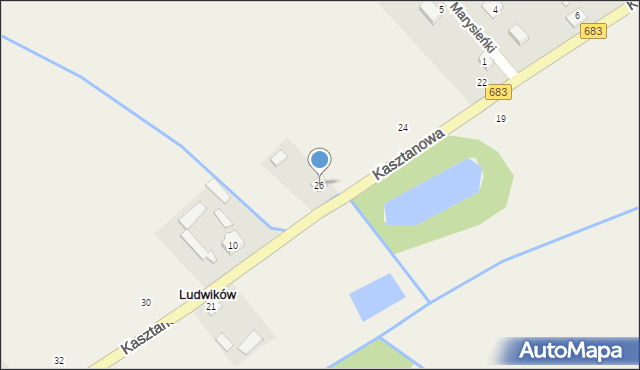 Ludwików, Kasztanowa, 26, mapa Ludwików