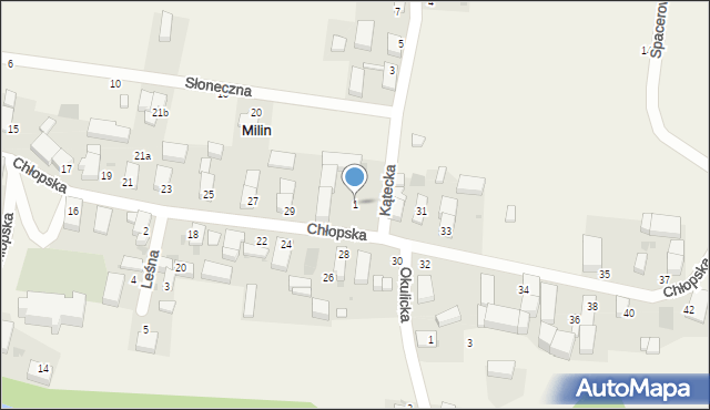 Milin, Kątecka, 1, mapa Milin