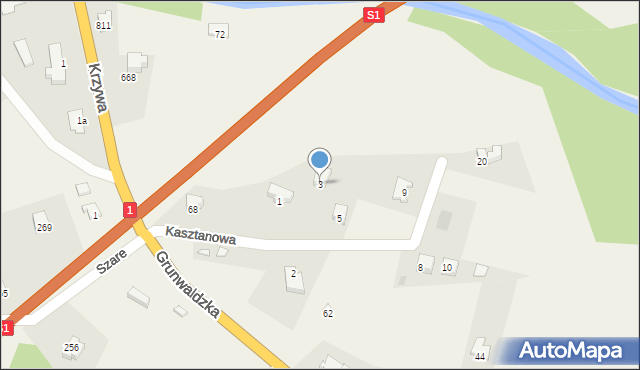 Milówka, Kasztanowa, 3, mapa Milówka