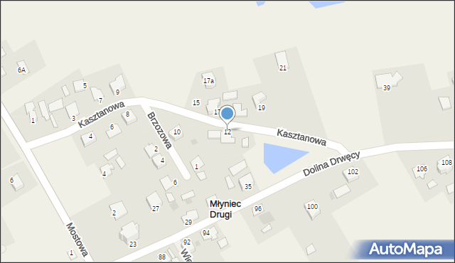 Młyniec Drugi, Kasztanowa, 12, mapa Młyniec Drugi