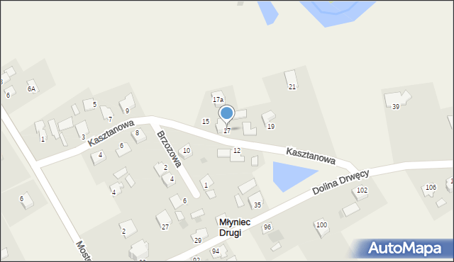 Młyniec Drugi, Kasztanowa, 17, mapa Młyniec Drugi