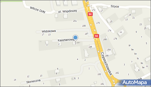 Modlnica, Kasztanowa, 1, mapa Modlnica