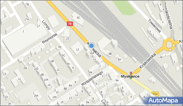 Mysłowice, Katowicka, 11a, mapa Mysłowice