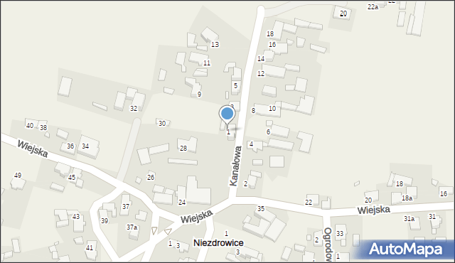 Niezdrowice, Kanałowa, 1, mapa Niezdrowice