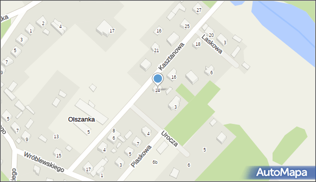 Olszanka, Kasztanowa, 14, mapa Olszanka