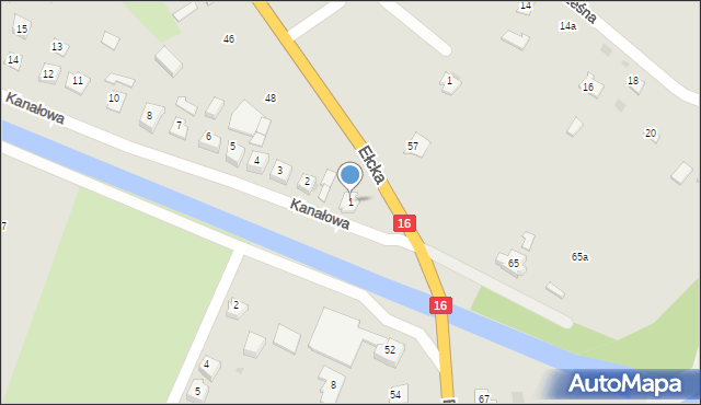 Orzysz, Kanałowa, 1, mapa Orzysz