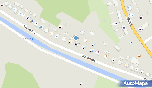 Orzysz, Kanałowa, 16, mapa Orzysz