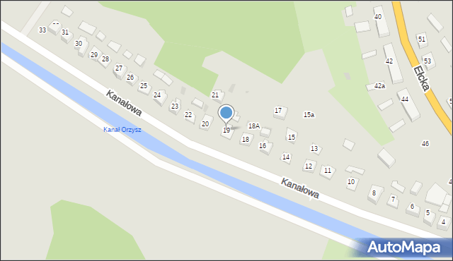 Orzysz, Kanałowa, 19, mapa Orzysz