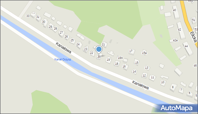 Orzysz, Kanałowa, 20, mapa Orzysz