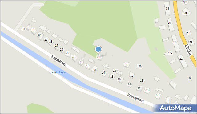 Orzysz, Kanałowa, 21, mapa Orzysz