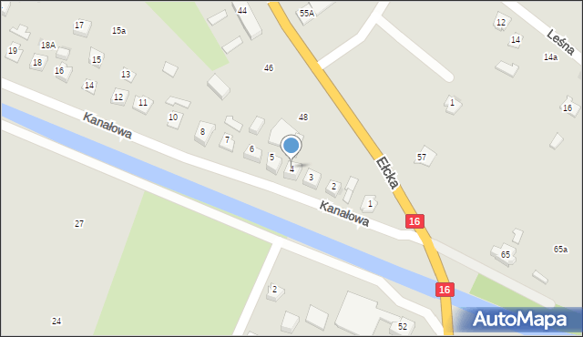 Orzysz, Kanałowa, 4, mapa Orzysz